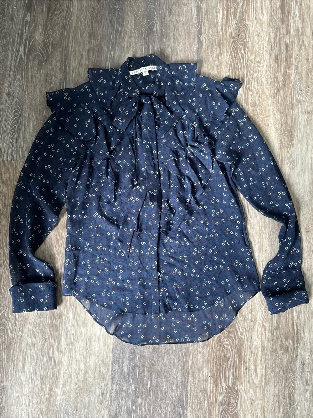Veronica Beard Finley Ruffle Tie-Neck Floral Silk Chiffon Blouse Size 0